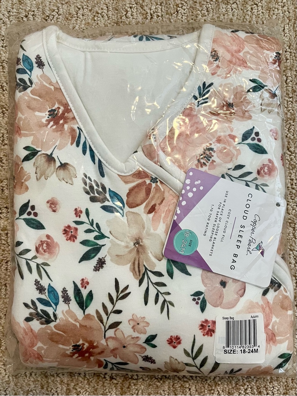 Floral COPPER PEARL CLOUD SLEEP BAG / SACK COZY CLOUD FILL 18-24 MONTHS 1.7 TOG